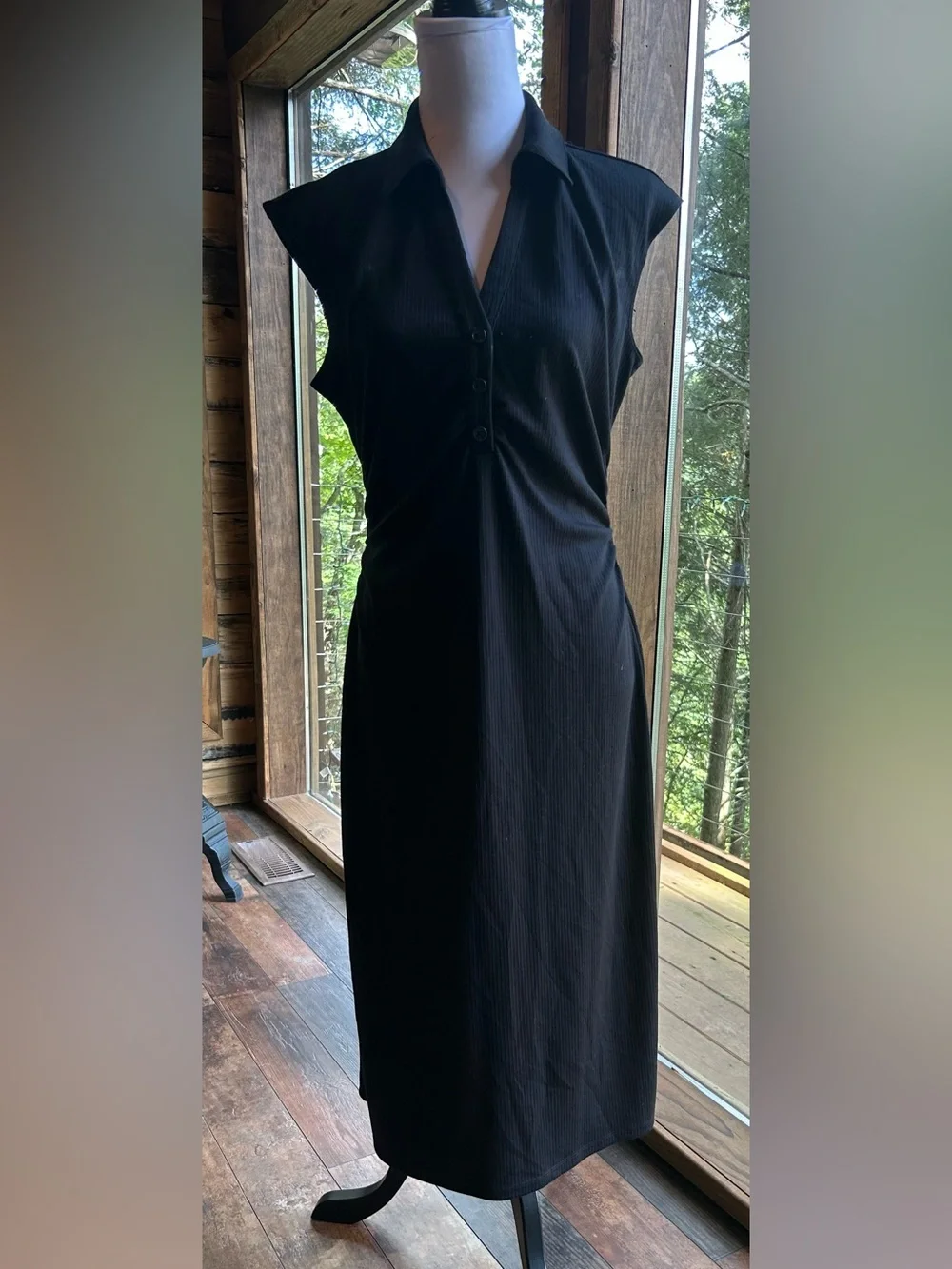 a new day Black Sleeveless Midi Button-Front Dress large